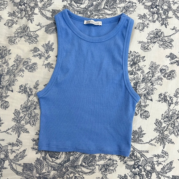 Zara Tops Zara Blue Cropped Tank Top Poshmark